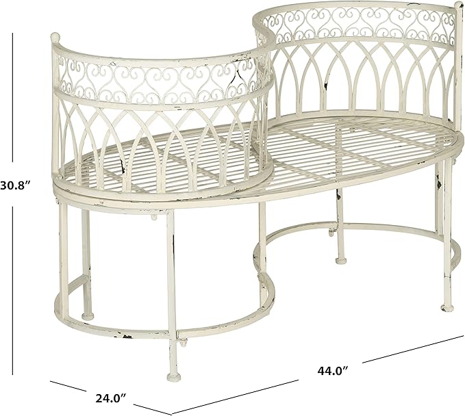 SAFAVIEH Outdoor Collection Lara Victorian Antique White Iron Kissing Bench