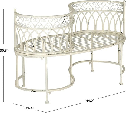 SAFAVIEH Outdoor Collection Lara Victorian Antique White Iron Kissing Bench