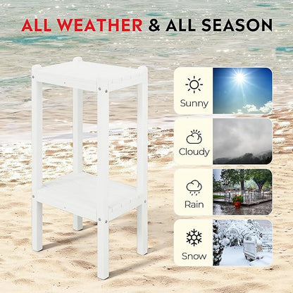 Costaelm Outdoor Side Table, 2-Tier Small Patio Coffee Tables for Outside, Outdoor End Tables for Patio, Adirondack Side Table for Outside, Outside Table for Pool, Porch, Garden, White