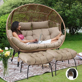 NICESOUL Indoor Outdoor Double Egg Chair with Footstools & 6.5" Thick Cushions - Photo 1