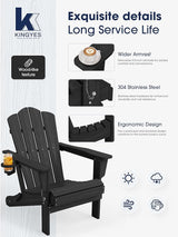 KINGYES Folding Adirondack Chair Set of 4, HDPE All-Weather Patio Chairs with Cup Holder - Photo 3