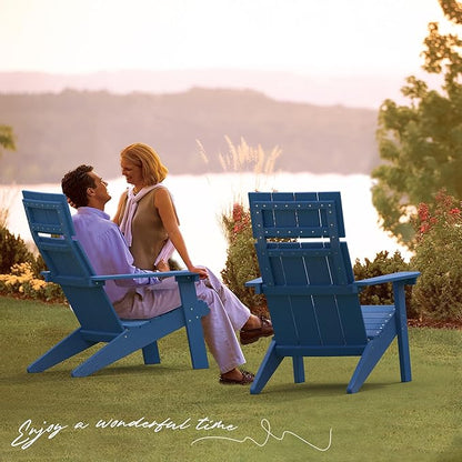 LUE BONA Modern Adirondack Chairs Set of 2, Navy Blue Plastic Adirondack Chair, High Back Poly Adirondack Fire Pit Chairs Weather Resistant, Patio Outdoor Chairs for Porch, Deck, Pool, Garden, 330LBS