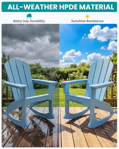 SERWALL Outdoor Adirondack Rocking Chairs Set of 2, All-Weather HDPE Adirondack Rocker Chairs, Front Porch Rocker Chairs for Patio Lawn Porch Deck, Light Blue