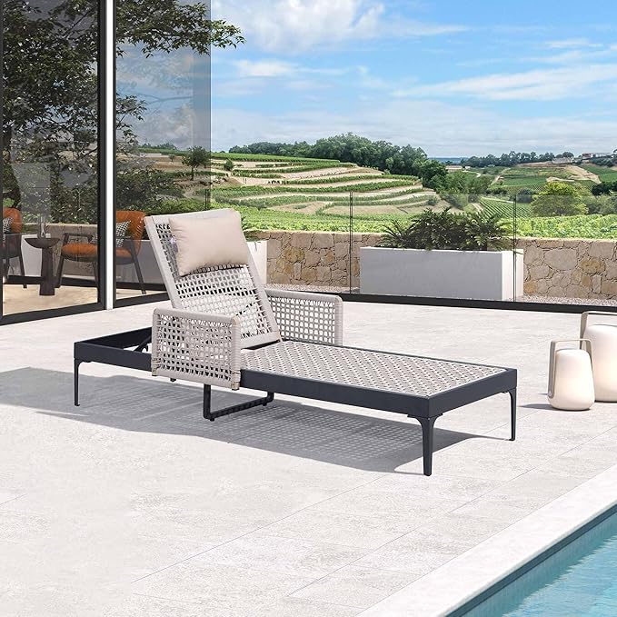 PURPLE LEAF 1 Piece Outdoor Chaise Lounge Rattan Wicker Lounger with Arms Poolside Furniture Adjustable Recliner Patio - Photo 9