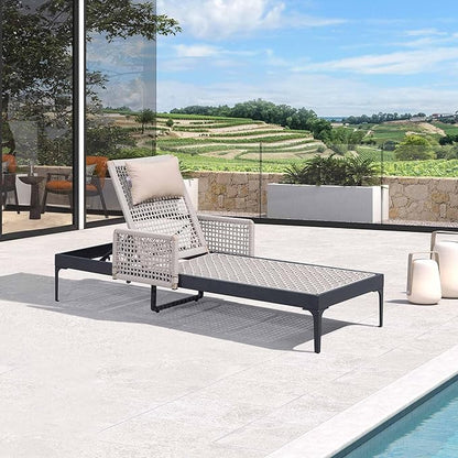 PURPLE LEAF 1 Piece Outdoor Chaise Lounge Rattan Wicker Lounger with Arms Poolside Furniture Adjustable Recliner Patio Lounge Chair for Beach Yard Garden Balcony, Dark Grey
