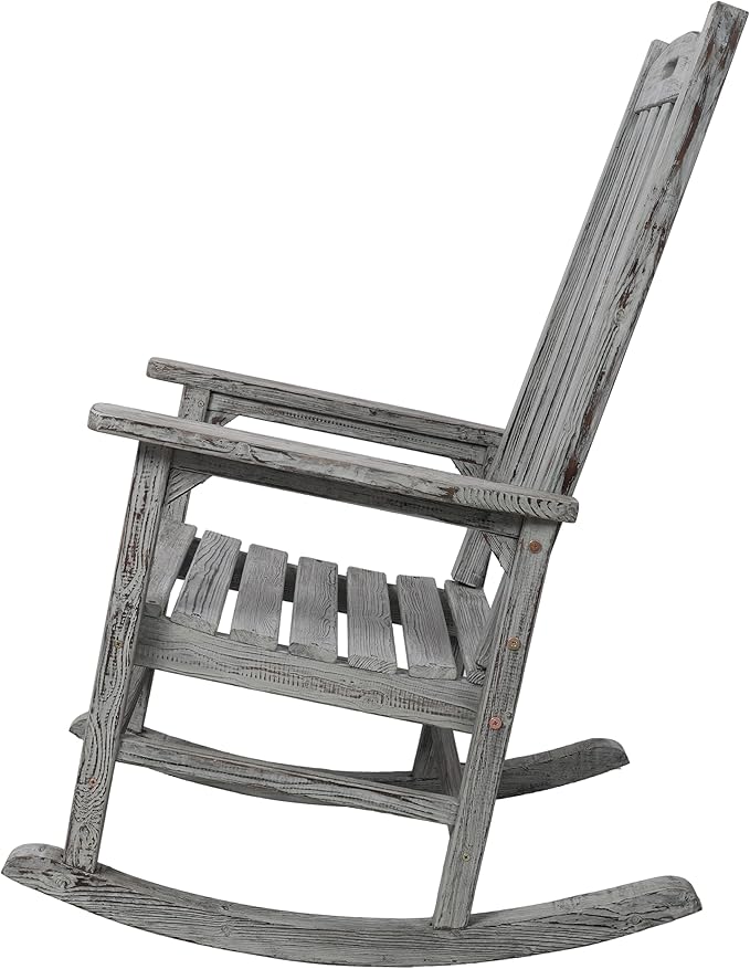 Patio Wooden Rocking Chair, High Back Wood Rocker Accent Chairs, Durable Porch Rocker Chair with Wide Seat, Patio Rockers for Outdoor & Indoor, Garden, Porch (Grey)