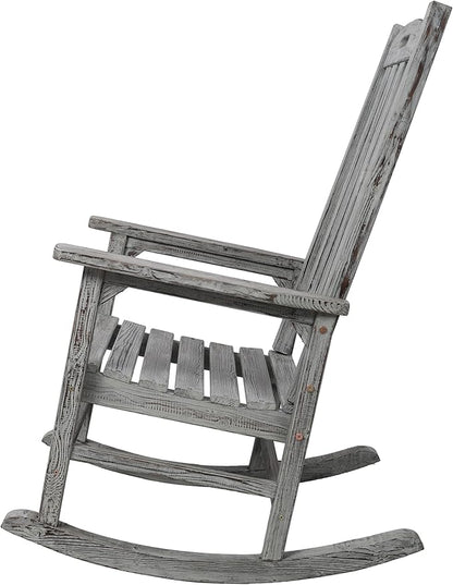 Patio Wooden Rocking Chair, High Back Wood Rocker Accent Chairs, Durable Porch Rocker Chair with Wide Seat, Patio Rockers for Outdoor & Indoor, Garden, Porch (Grey)