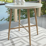 Signature Design by Ashley Seton Creek Casual Outdoor Bar Table with Umbrella Hole, Beige & White - Photo 2