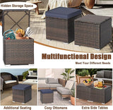 RELAX4LIFE Wicker Outdoor Storage Ottoman, 2-Piece Rattan Footstool w/Removable Cushion - Photo 7