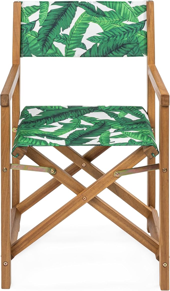 JONATHAN Y DRC1001A-SET2 Cukor Classic Vintage Outdoor Acacia Wood Folding Director Chair with Canvas Seat Mid-Century, Modern, Traditional, Classic, Coastal, Green Leaf/Teak Brown (Set of 2)