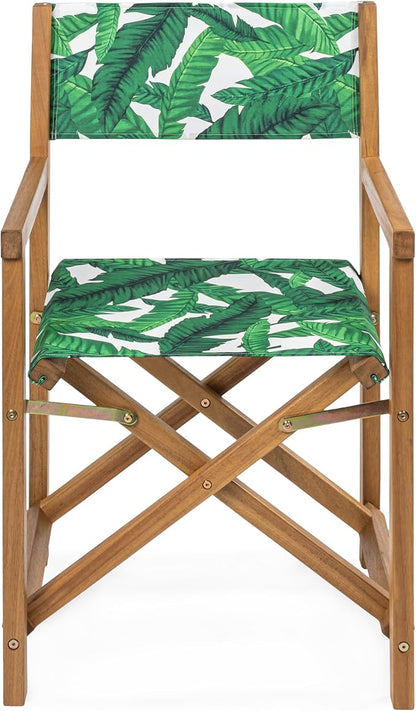 JONATHAN Y DRC1001A-SET2 Cukor Classic Vintage Outdoor Acacia Wood Folding Director Chair with Canvas Seat Mid-Century, Modern, Traditional, Classic, Coastal, Green Leaf/Teak Brown (Set of 2)