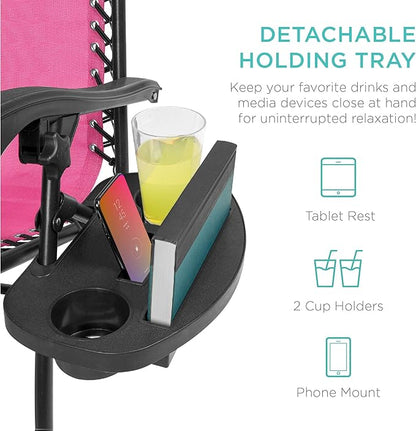 Best Choice Products Set of 2 Adjustable Steel Mesh Zero Gravity Lounge Chair Recliners w/Pillows and Cup Holder Trays - Pink