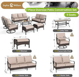 Sophia & William Patio Furniture Set, Outdoor Metal Conversation Set 9 Seats with 3-Seater Sofa, 2 Swivel Chairs - Photo 7