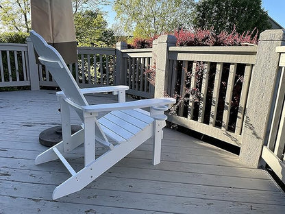SNAN Adirondack Chair Weather Resistant with Cup Holder, Chair for Patio&Lawn & Garden,Poly Lumber,Fade-Resistant,All-Weather,Wood-Like Processing and Sturdy Outdoor Chair (White)