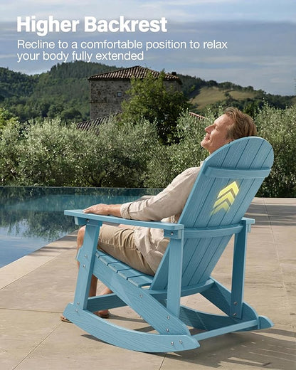 YEFU Outdoor Rocking Chair Set of 4,Adirondack Rocking Chair,Patio Rocker Chair with Wide Back,Oversized Rocker Chair Look Like Real Wood, for Lawn, Porch, Backyard, Indoor and Garden(Blue)