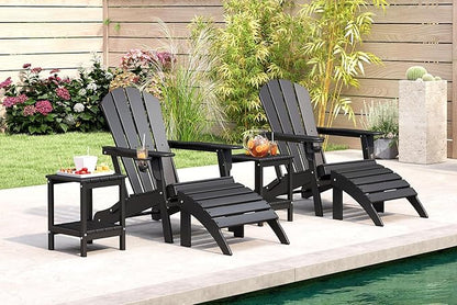 BRIOPAWS Folding-Adirondack-Chair | HDPE Plastic | Fire Pit Chairs | Cup Holder | Curved Back | All Weather | for Outdoor Backyard Deck Patio | Black