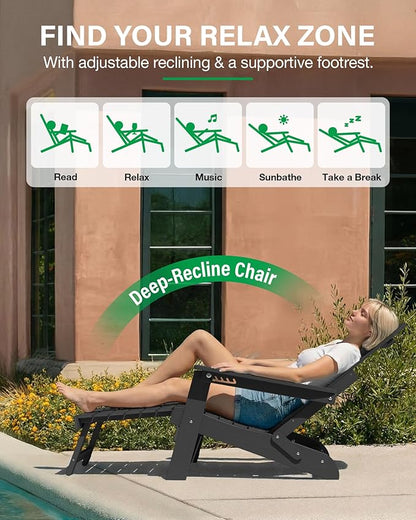 YEFU Adjustable Adirondack Chair with Retractable Ottoman Set of 6,Folding Adirondack Chair with Cup-Holder, Outdoor Chairs with Footrest,Weather Resistant Fire Pit Chairs,for Patio Lawn