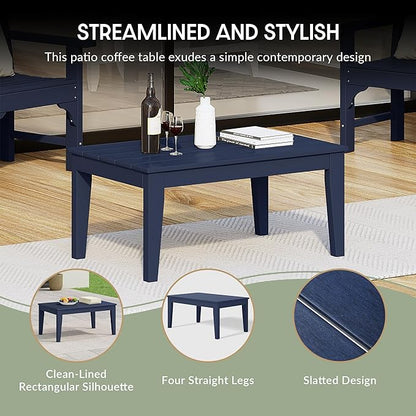 WestinTrends Malibu Low Outdoor HDPE Patio Rectangle Coffee Table, Navy Blue