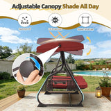 3 Seat Outdoor Porch Patio Swing with Adjustable Canopy& Backrest, Outdoor Swing for Adults - Photo 4