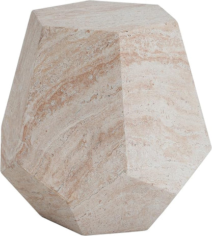 Outdoor Side Table Faux Marble End Table Faux Stone Side Tables Travertine Small Coffee Tables for Indoor Outdoor, Garden Stool Plant Stand for Porch, Backyard Patio, Hexagonal