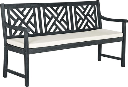 Safavieh PAT6738K Outdoor Collection Bradbury Grey 3 Seat Bench, Dark Slate Gray/Beige
