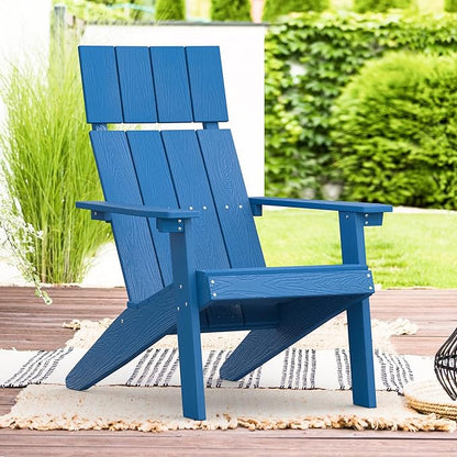 LUE BONA Modern Adirondack Chair, HDPS, Navy Blue, High Back, Weather Resistant, 330LBS, Chair for Patio, Deck, Pool, Contemporary Design