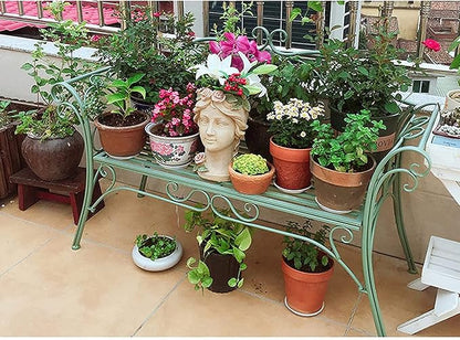 Park Bench Patio Garden Bench Backyard Benches, Metal Garden Bench Seat Park Chair Patio Decoration Furniture, Beautiful Shabby Vintage Outdoor Bench with Backrest (Color : Green)