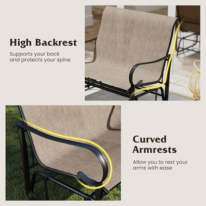 Tangkula Patio Gilder Bench, 2-Person Fabric Rocking Chair with High Backrest, Curved Armrests and Heavy-Duty Metal Frame, Outdoor Swing Loveseat for Porch, Garden and Backyard