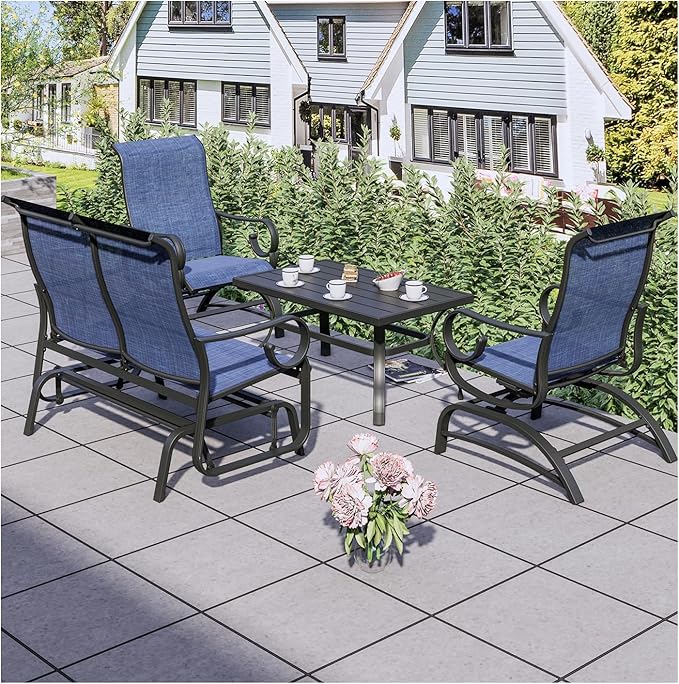 PatioFestival 2 Pcs Patio Glider Bench Set - Outdoor Loveseat Glider Chair with Metal Coffee Table, Textilene Fabric - Photo 7