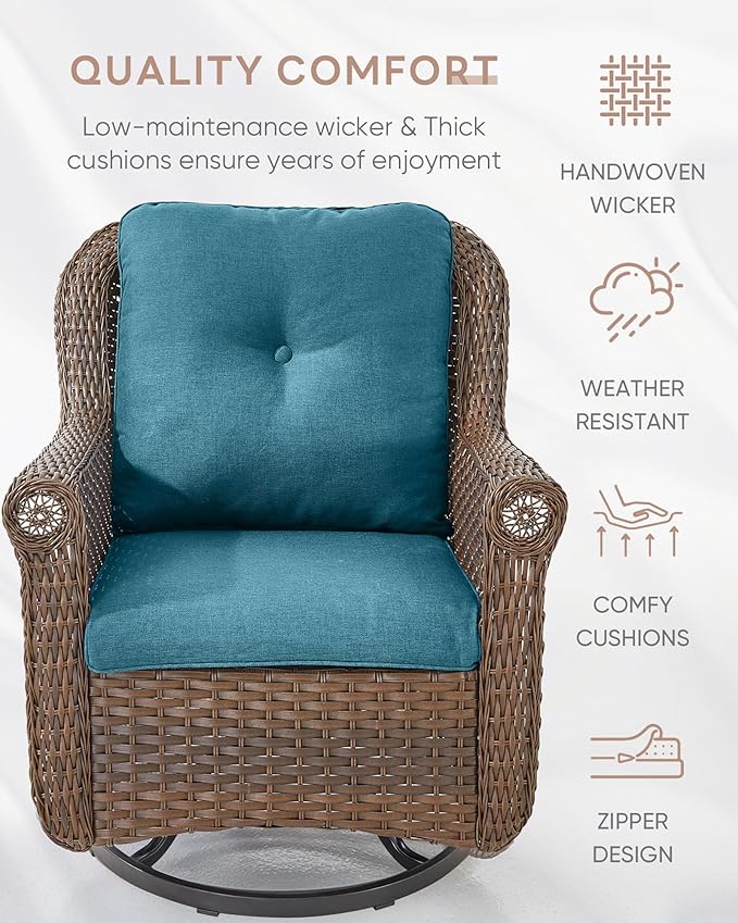 Patio Chairs Outdoor Swivel Glider - Set of 4 High Back Outside Brown Wicker Rattan Rocking Chair with Thick Cushion - Photo 5
