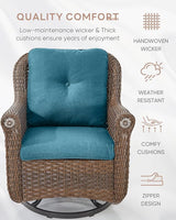 Patio Chairs Outdoor Swivel Glider - Set of 4 High Back Outside Brown Wicker Rattan Rocking Chair with Thick Cushion - Photo 5