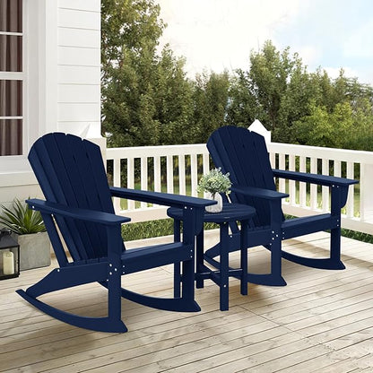 Costaelm Outdoor Adirondack Chair, All Weather Resistant Lawn Chairs Balcony Chair and Fire Pit Chairs, Deck Chairs Outdoor Porch Rocking Chair High Back HDPE Poly Lumber, Navy Blue