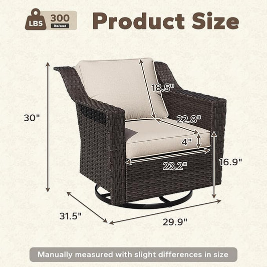 Outdoor Furniture Swivel Chair, Patio Glider Wicker Rocker Seating with Cushions for Porch Deck Balcony (Beige)