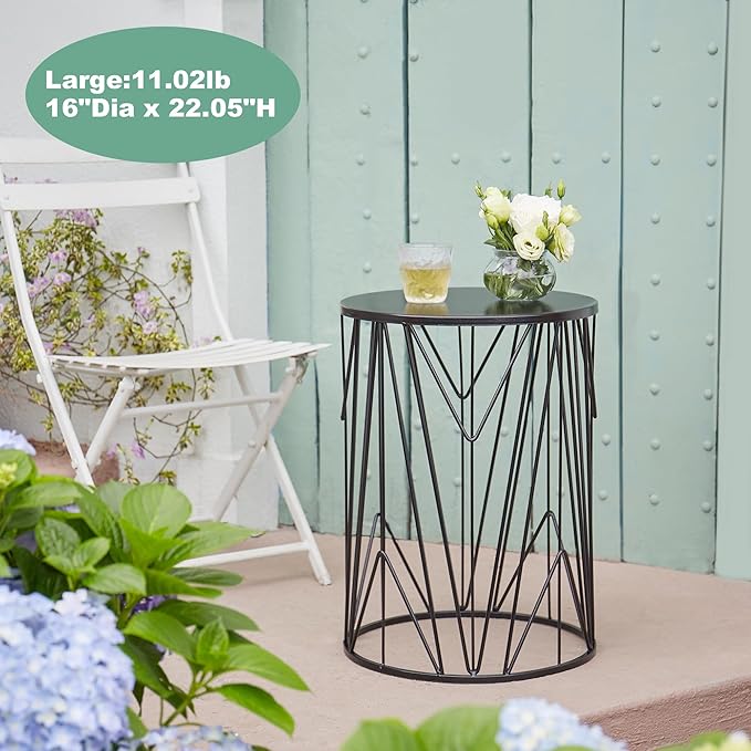 Y&M Set of 3 Black Round Nesting Tables, Multifunctional Coffee Table End Table, Side Table for Indoor, Outdoor Garden Stool-Carbon Black(Ship from US)