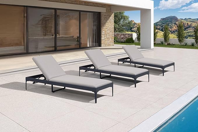 PURPLE LEAF Outdoor Chaise Lounge Set of 3 Aluminum Adjustable Patio Lounger Chairs with Cushions Reclining Beach - Photo 2