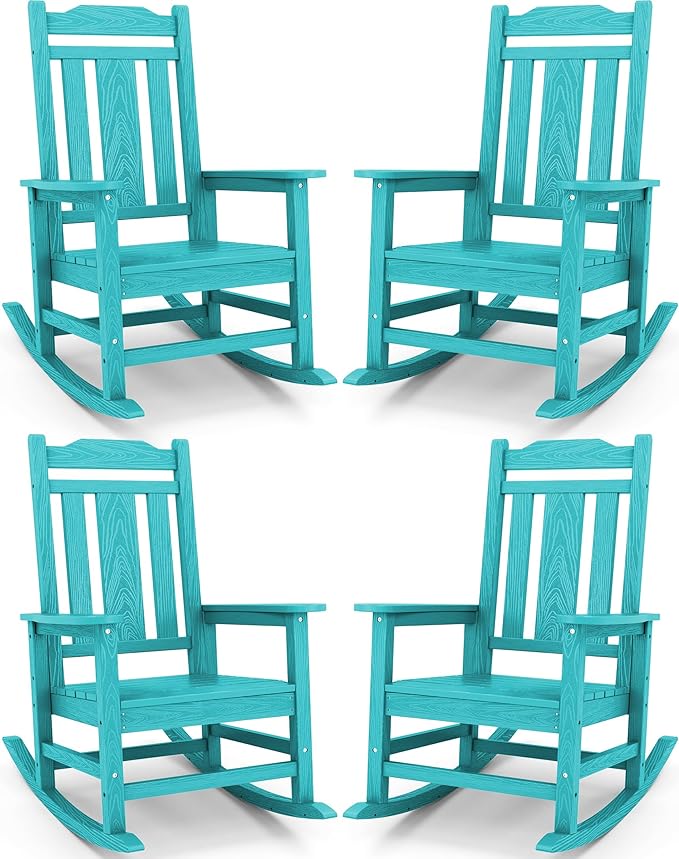 SERWALL Oversized Rocking Chair Set of 4 Outdoor, HDPE Outdoor Rocking Chair Set of 4, Aruba