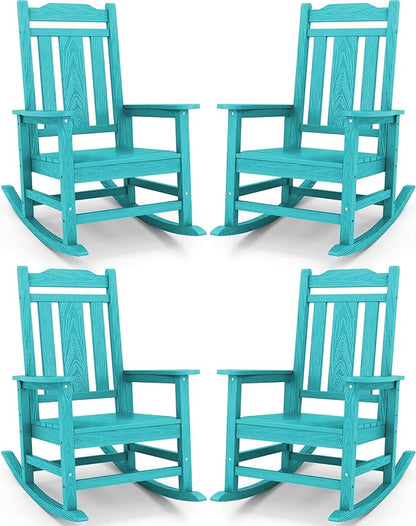 SERWALL Oversized Rocking Chair Set of 4 Outdoor, HDPE Outdoor Rocking Chair Set of 4, Aruba