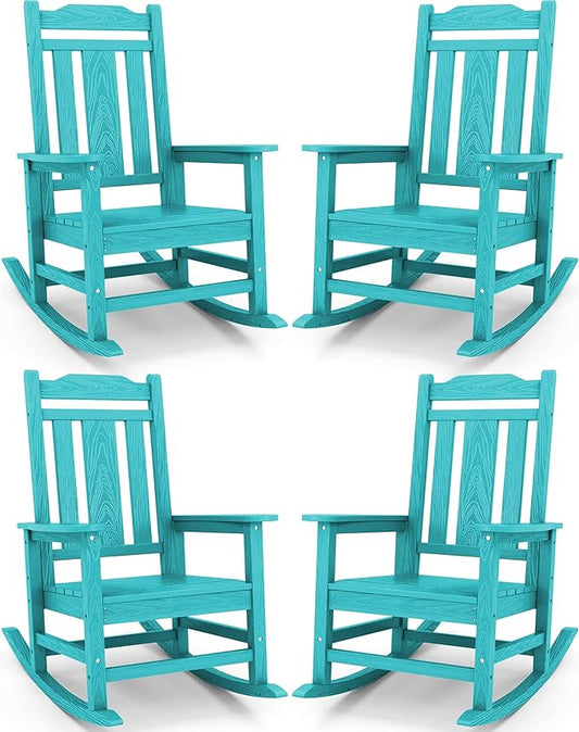 SERWALL Oversized Rocking Chair Set of 4 Outdoor, HDPE Outdoor Rocking Chair Set of 4, Aruba