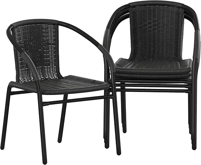 EMMA + OLIVER Set of 4 Modern Rattan Indoor/Outdoor Stack Chairs - Photo 3