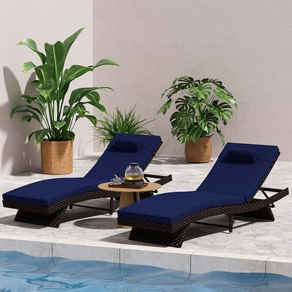 Outdoor Lounge Chairs Set of 2,Wicker Chaise Lounge Chair Pool Chaise Lounge,Patio Lounge Chair with Adjustable Backrest Arm Cushion for Poolside