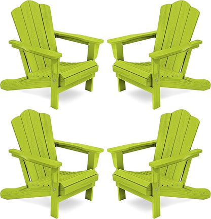 KINGYES Folding Adirondack Chair Set of 4, HDPE All-Weather Folding Adirondack Chair, Apple