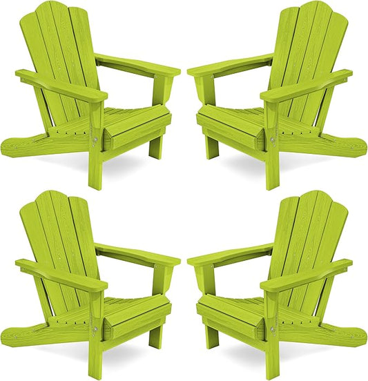 KINGYES Folding Adirondack Chair Set of 4, HDPE All-Weather Folding Adirondack Chair, Apple