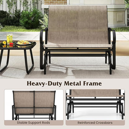 Tangkula Patio Gilder Bench, 2-Person Fabric Rocking Chair with High Backrest, Curved Armrests and Heavy-Duty Metal Frame, Outdoor Swing Loveseat for Porch, Garden and Backyard