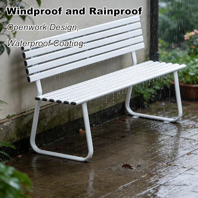 Outdoor Benches Weatherproof, Metal Bench Outdoor, Capable of Carrying 660 lbs, Suitable for Gardens, Parks, lawns, and courtyards(White)