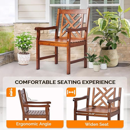 VINGLI Outdoor Dining Chairs Set of 6, Heavy Duty 330 LBS Wooden Patio Chairs with Comfortable Backrest, Solid Wood Patio Dining Chairs Garden Chairs for Yard, Front Porch and Deck (Teak, 6 PCS)