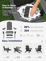 KINGYES Adjustable Folding Adirondack Chairs with Footrest & 2 Cup, HDPE Recliner Adirondack Chair with Ottoman, Grey - Photo 7