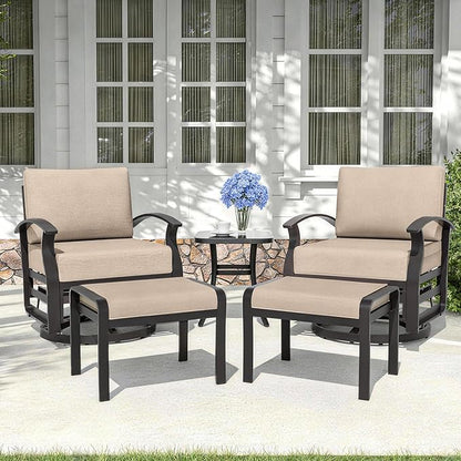 Kurapika 5 Pieces Patio Furniture Set, Outdoor Aluminum Swivel Gliders Rocker, Patio Bistro Set Rocking Chair with Thickened Cushions and Side Table(Sand)