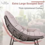 PHI VILLA Outdoor Papasan Chairs Set of 2, Oversized Scoop Wicker Chairs with Cushions & Steel Frame - Photo 3