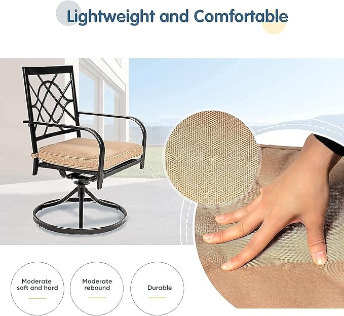 SUNCROWN Outdoor Dining Swivel Chairs Set of 2, Metal Frame Patio Chair Rocker with Brown Cushion for Garden, Bistro, Backyard, Balcony