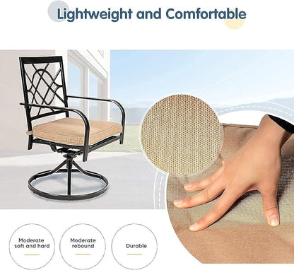 SUNCROWN Outdoor Dining Swivel Chairs Set of 2, Metal Frame Patio Chair Rocker with Brown Cushion for Garden, Bistro, Backyard, Balcony